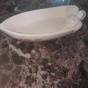 No Boundaries White Ceramic Gravy Boat with Bird Design